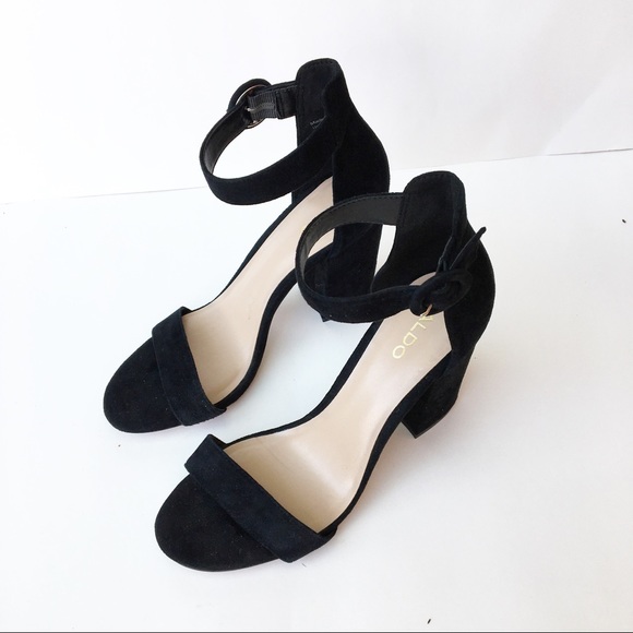 suede block heels with ankle strap